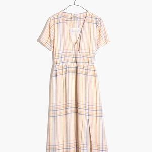 NWT Madewell Linen Blend Clara Midi Dress in Plaid
